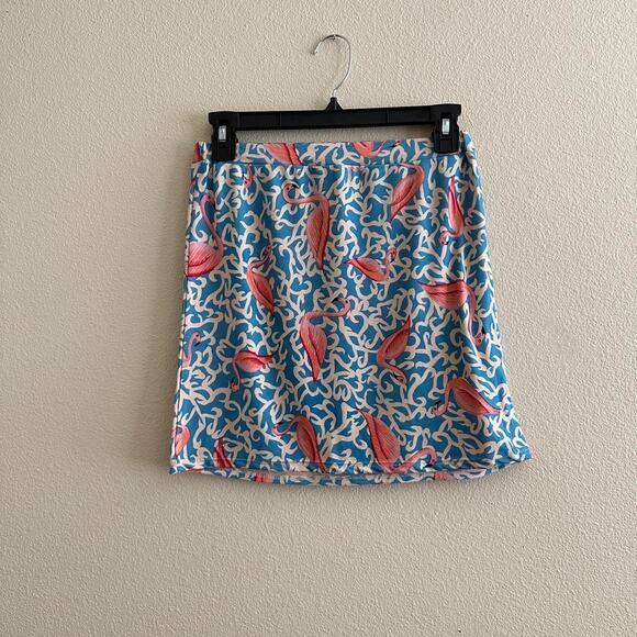 handmade flamingo print blue pink mini skirt - Picture 5 of 8